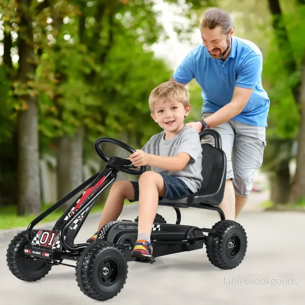 Gokart – med justerbar sits och handbroms Trampbilen tål belastningar upp till Pedal Go Cart – 30 kg – Svart - Bild 2