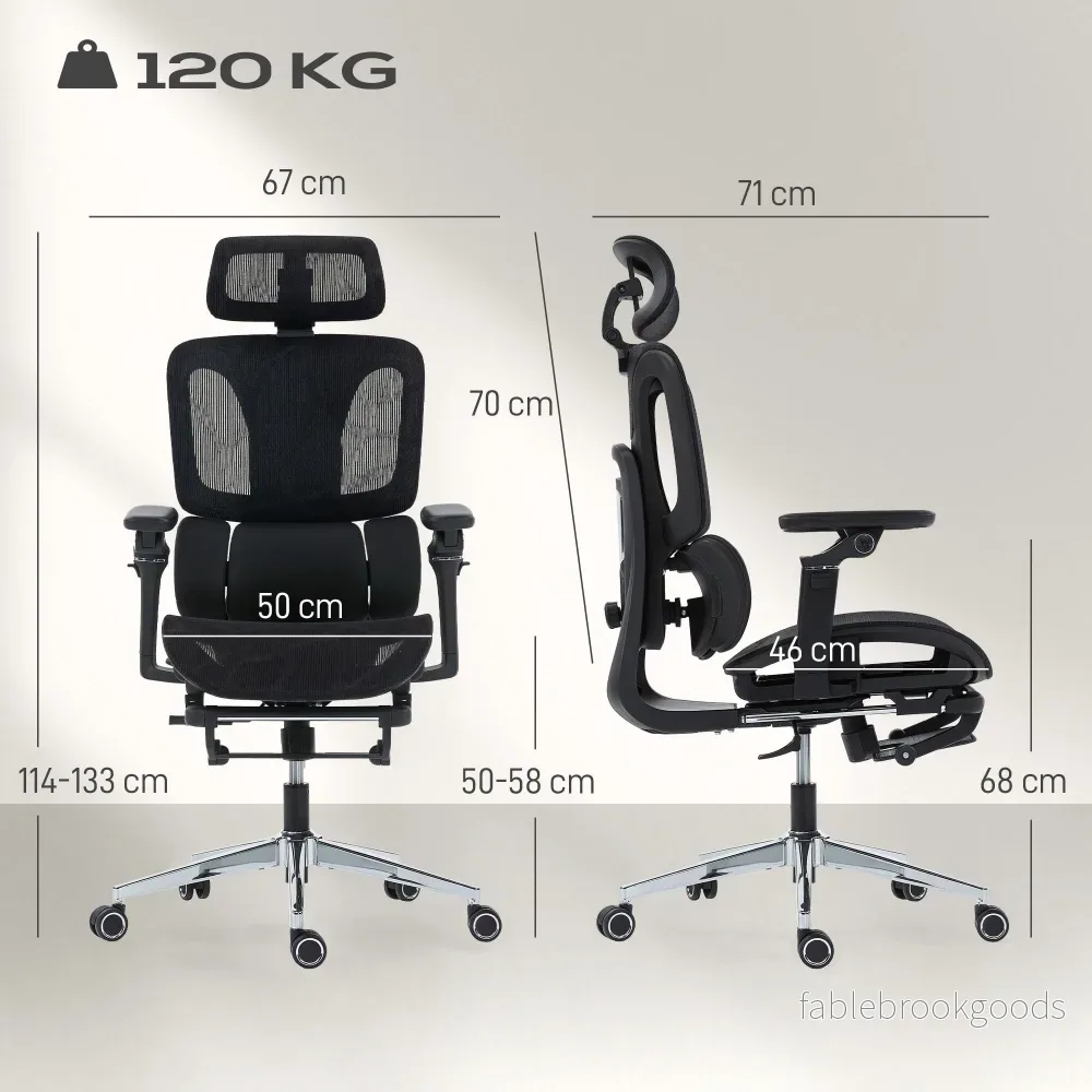 Ergonomisk kontorsstol, justerbart svank- och nackstöd, svart nät - Bild 3