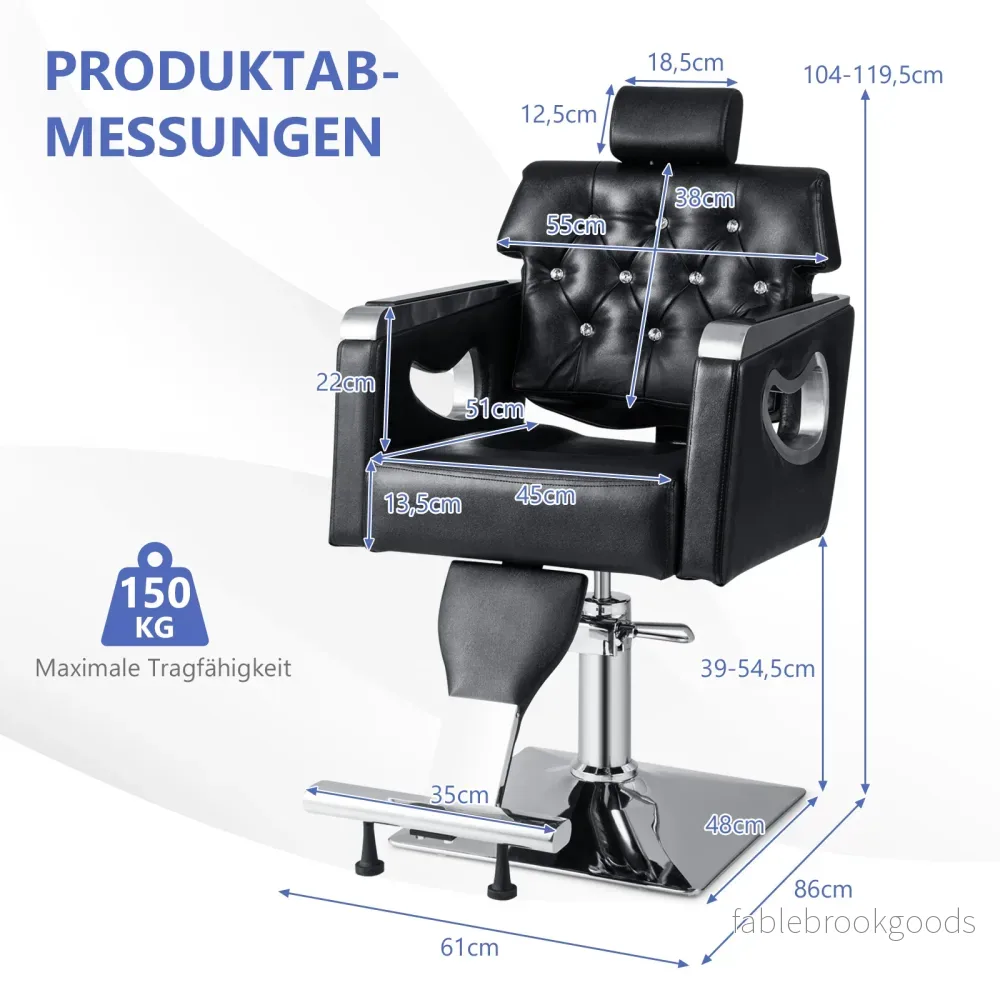 Höj – och sänkbar frisörstol med vadderad ryggstöd justerbart nackstöd hydraulpump – Svart - Bild 2