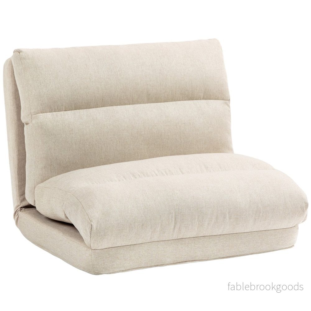 Justerbar fällbar golvstol, sängfunktion, linnelook, brun