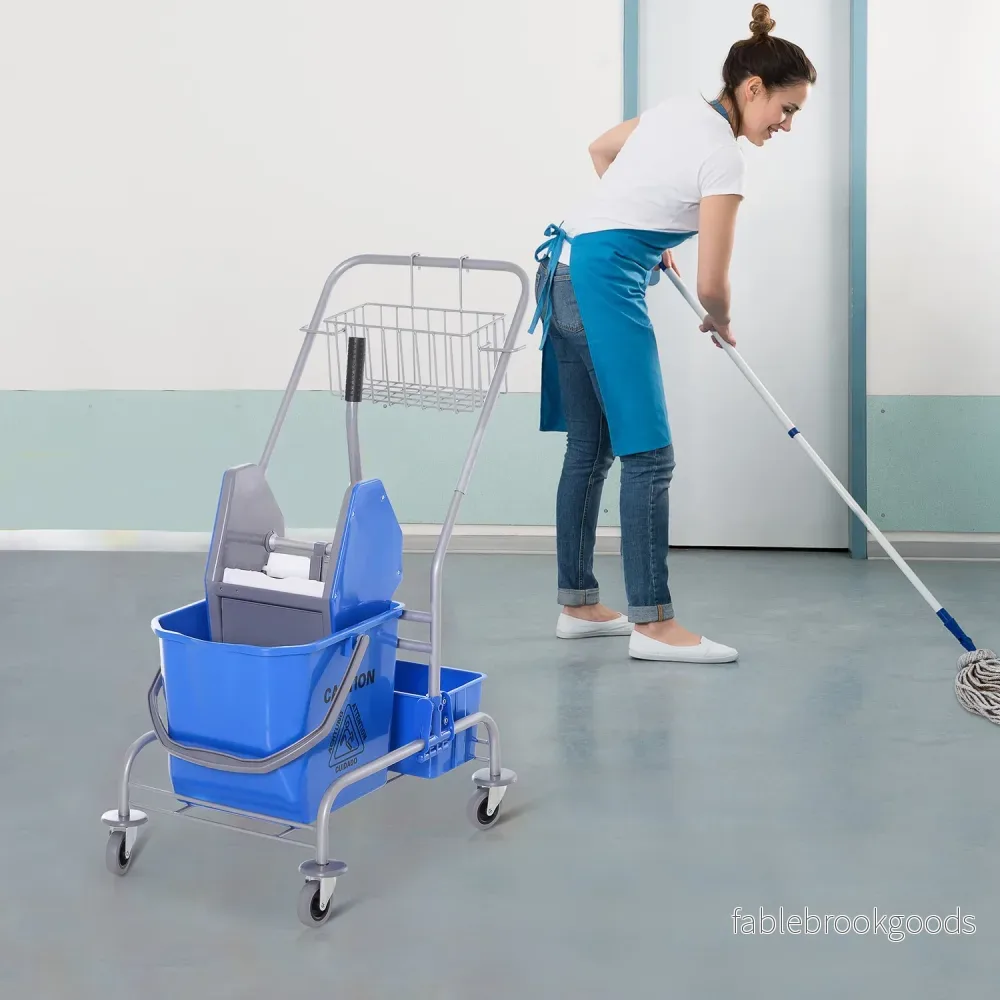 25L blå mobil städvagn med moppvridare - Bild 2