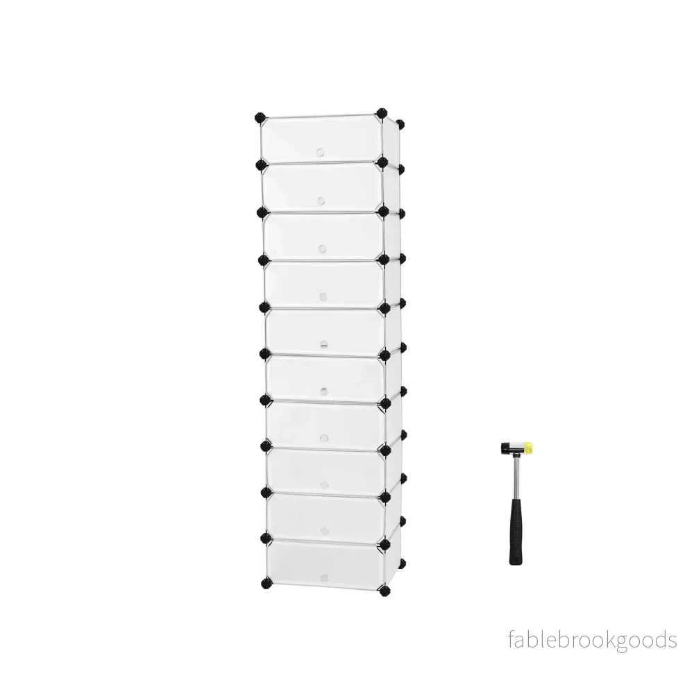 Skoställ – 10 fack – med dörrar – halvtransparent vit - Bild 2