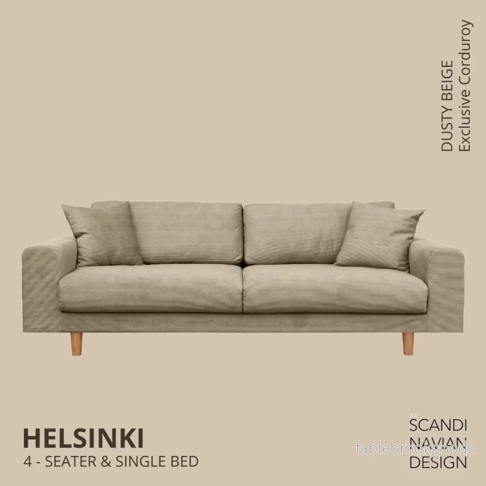 Helsinki 4-seater sofa/single bed, Exclusive Corduroy, Dusty Beige removable & washable
