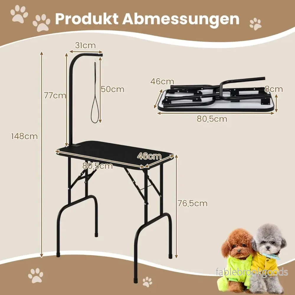Hopfällbart – hundvårdsbord, justerbart husdjursvårdsbord, trimningsbord med slingor, – 80,5 x 46 x 76,5 cm – Svart - Bild 2