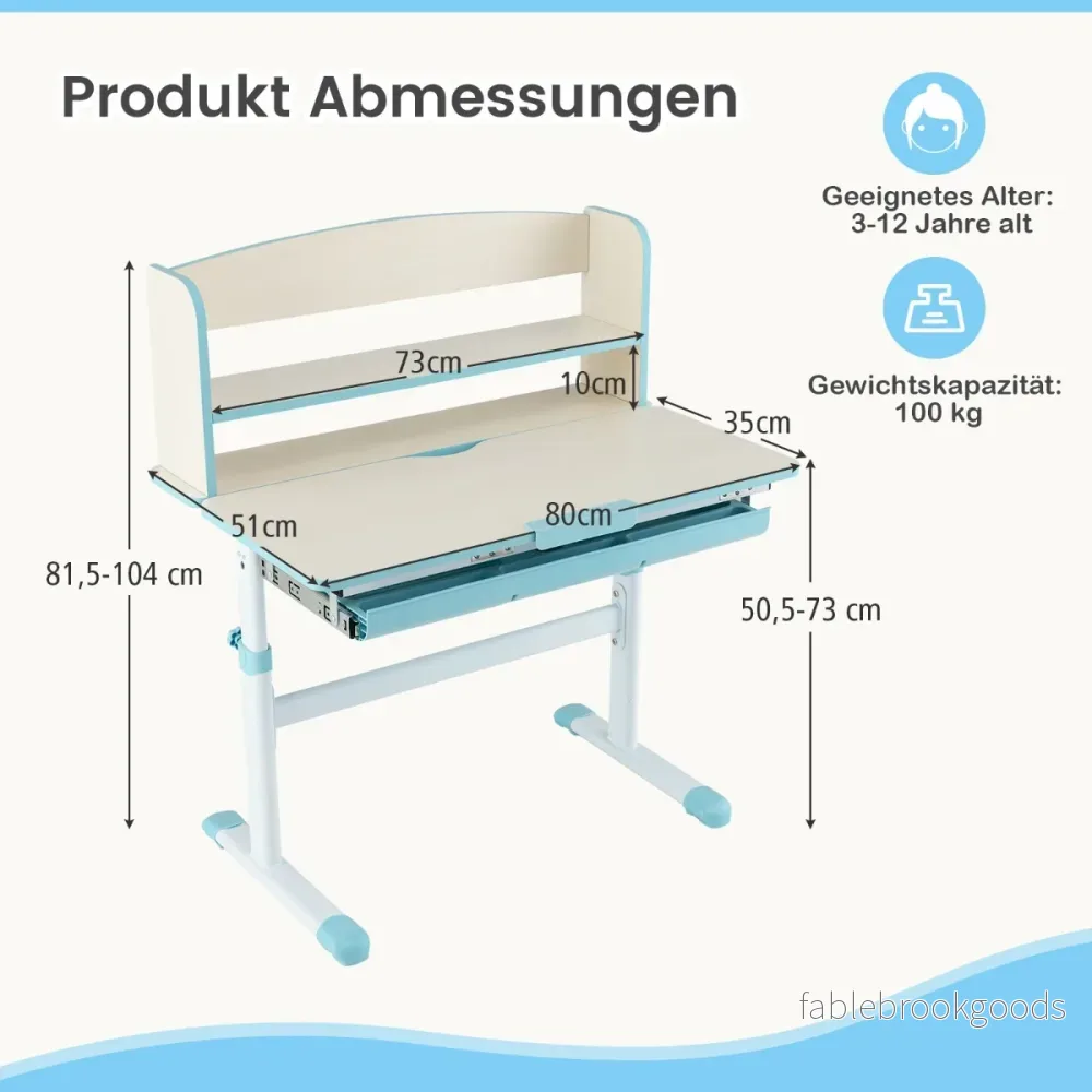 Barns – höjjusterbara skrivbord + datorstol set, studiebord, blått. – Blå - Bild 2