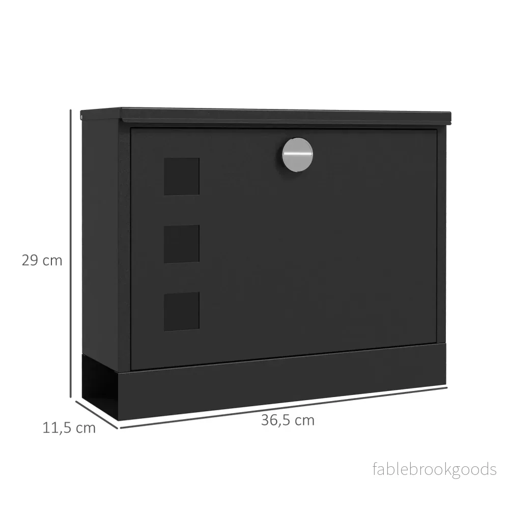 Svart metall brevlåda med fönster & nyckellås, 36,5x11,5x29cm - Bild 3