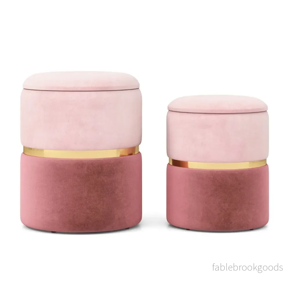 Set – med sammetspallar 32L + 21L förvaringsottomaner rund soffa sidopall – 2 – Rosa - Bild 2