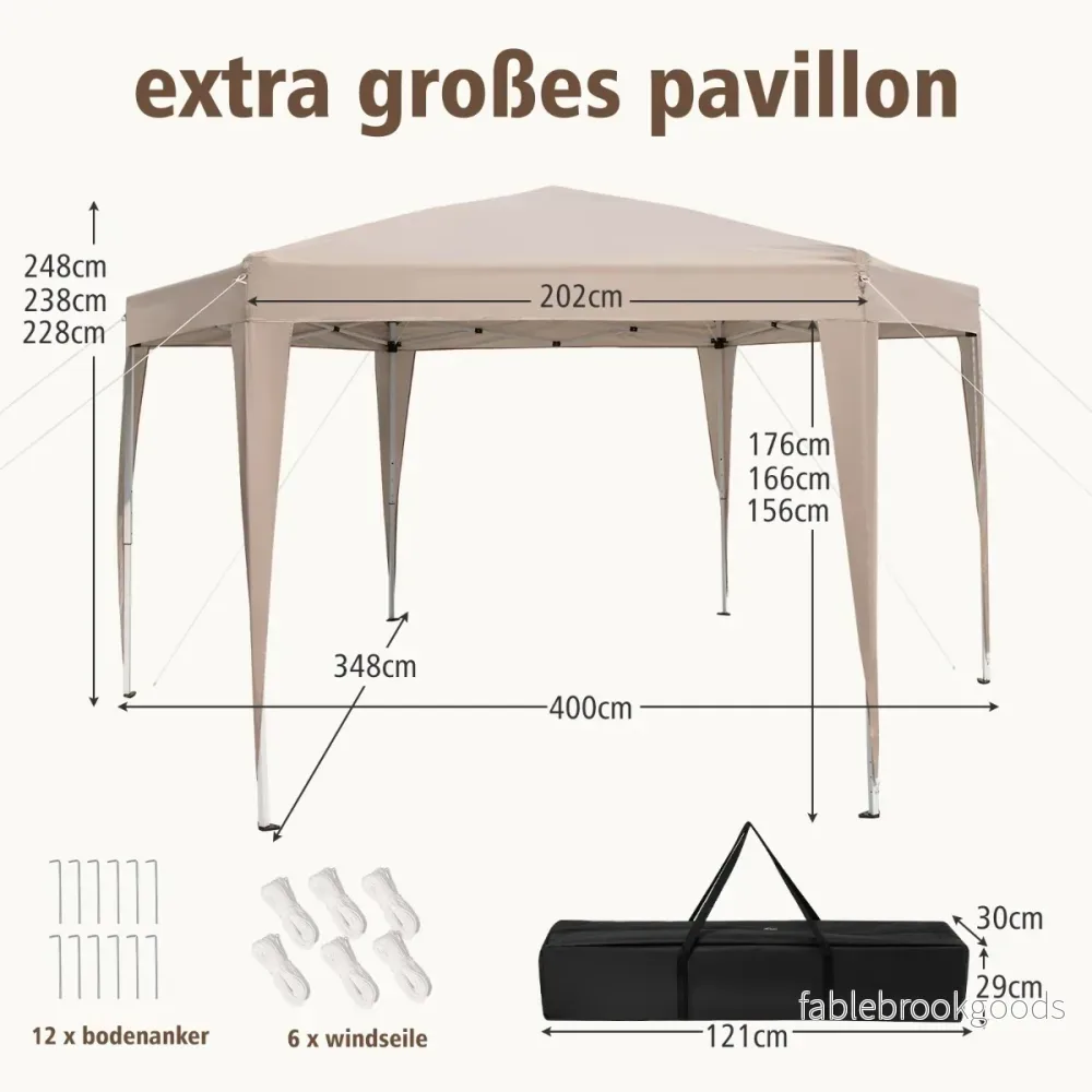 Sexkantigt – pop up tält med dragna ben och bärväska paviljong – Khaki - Bild 2