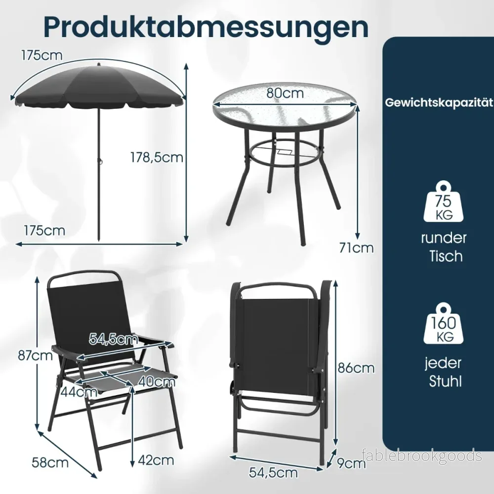 delat – trädgårds matset med parasoll utomhusbord och stolset hopfällbara stolar – 6 4 – Svart