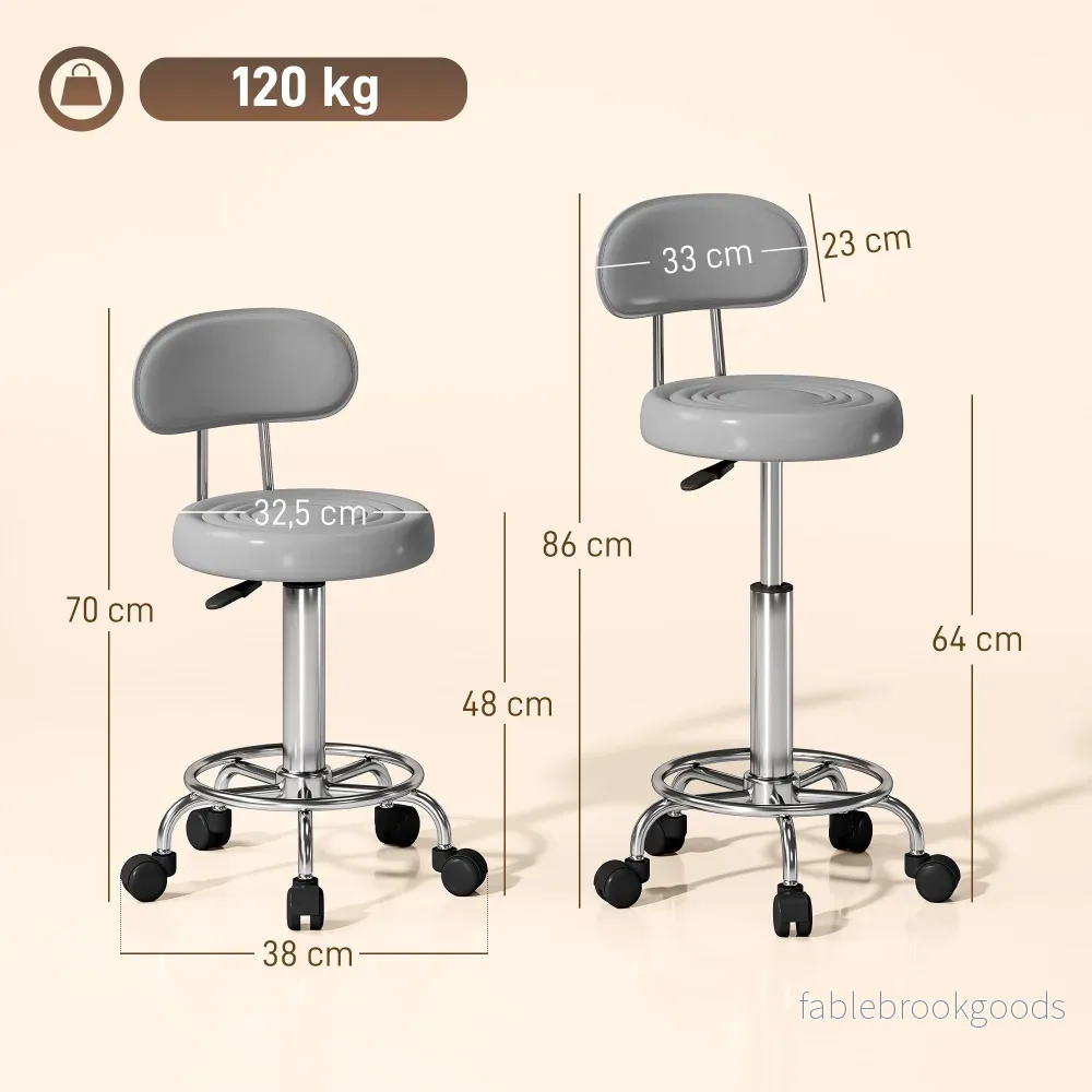 Snurrpall med ryggstöd, justerbar, konstläder, grå - Bild 3