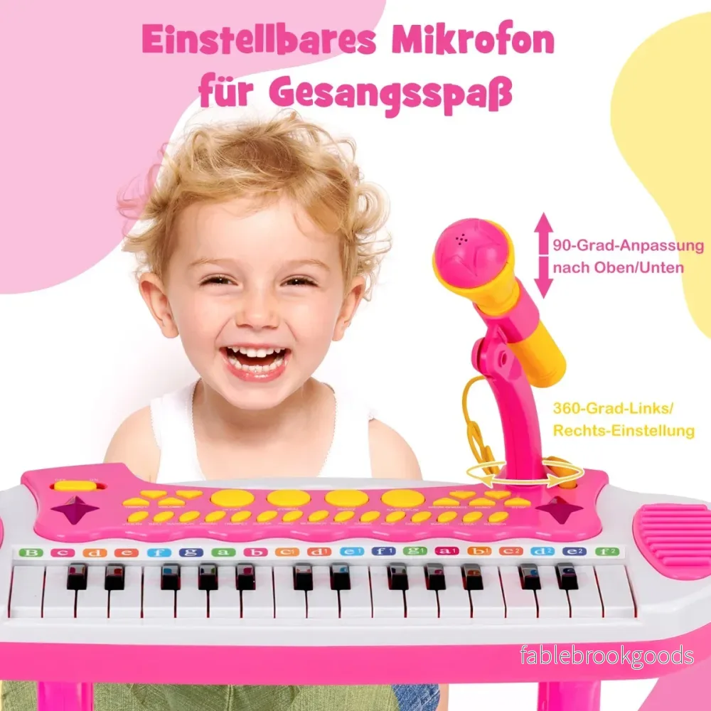Elektroniskt – tangenters tangentbord för barn med pall och mikrofon från år – 31 3 – Rosa - Bild 3