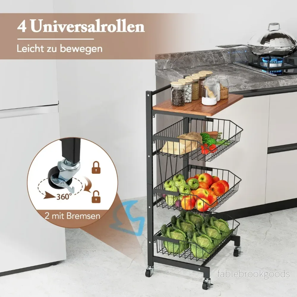 Serveringsvagn – med hjul Grönsakshylla utdragbara korgar – 40 x 31 x 88 cm – Svart - Bild 3