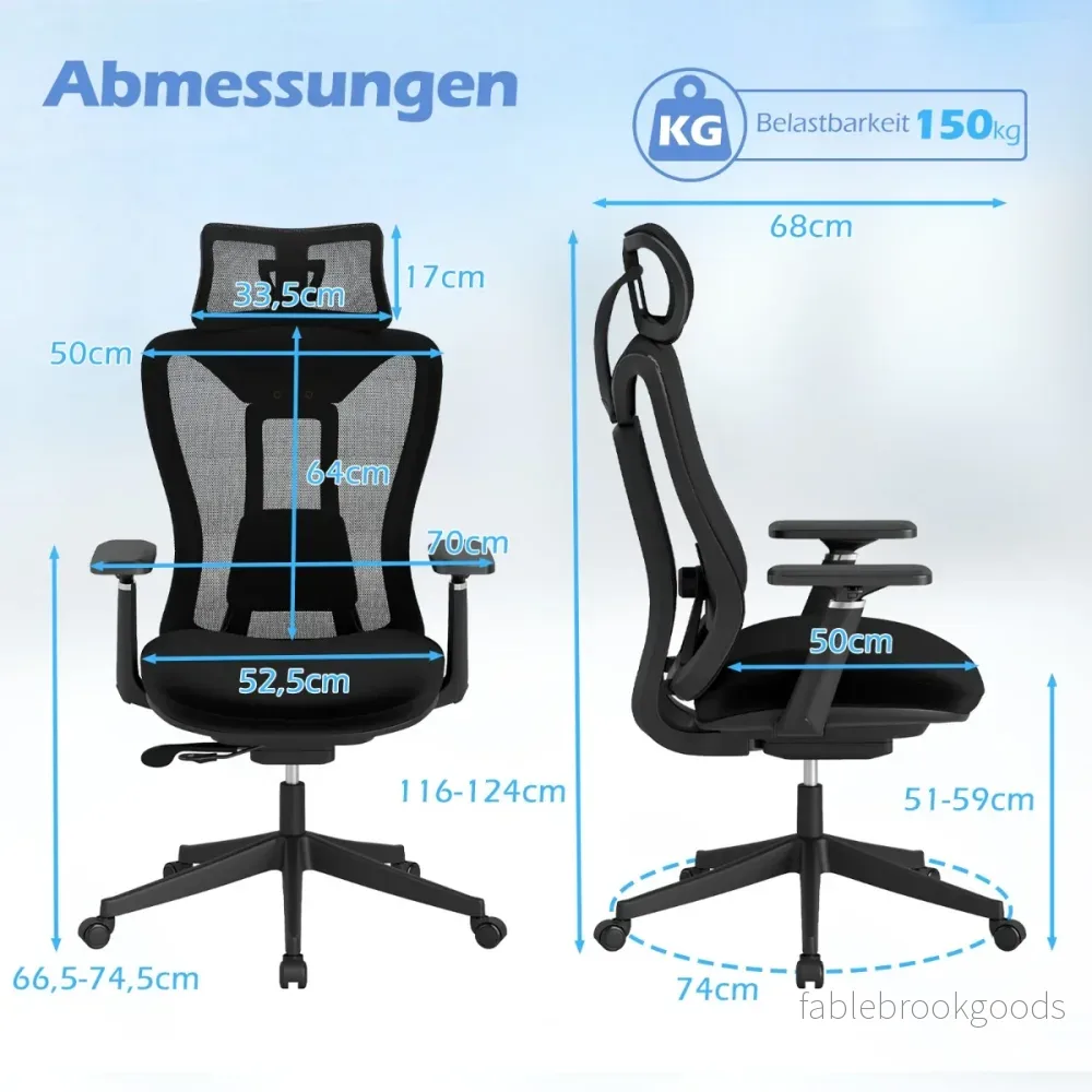 Ergonomisk – kontorsstol med justerbart ländryggstöd och nackstöd 3D armstöd – Svart - Bild 2