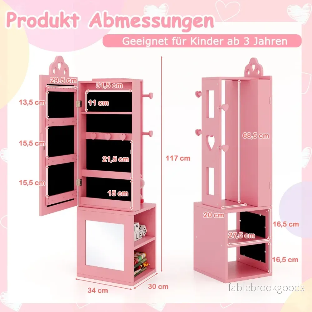 i – spegelskåp med fullängdsspegel och klädhylla Smyckesskåp för barn – 3 1 – Rosa - Bild 2