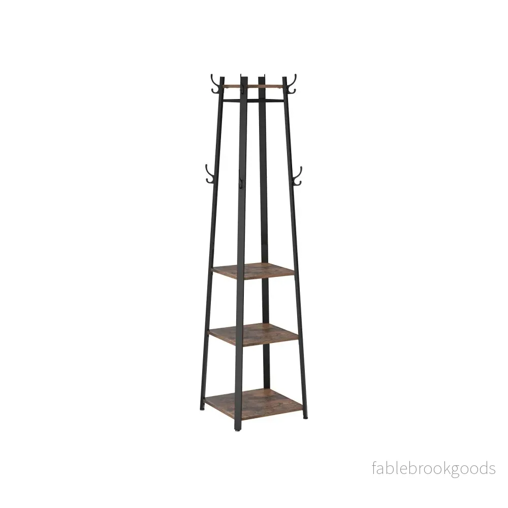 Klädhängare – Industriell design med 3 hyllplan – Vintage brun, svart Klädhängare – Industriell design med 3 hyllplan – Vintage brun, svart