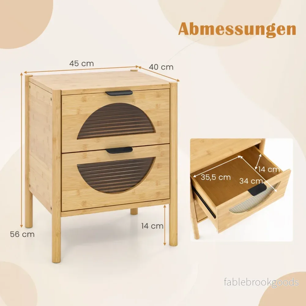 Bambu – nattduksbord med lådor Modernt sidobord Robust Nattkonsol – 2 – Natur - Bild 2
