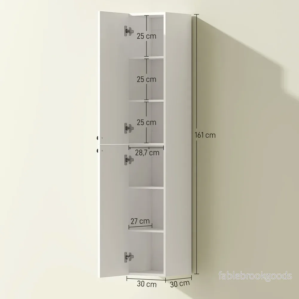 Vägghängt badrumsskåp, vit MDF, 161 cm - Bild 3