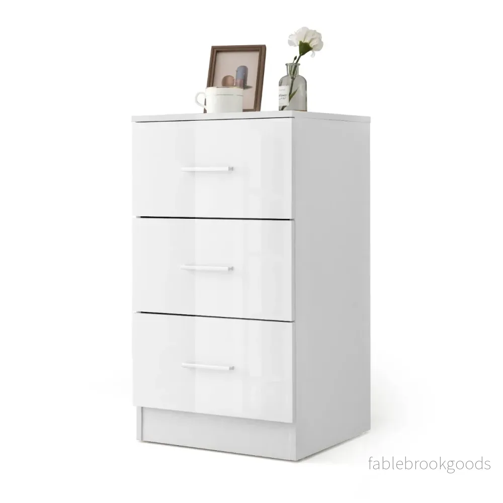 Sängbord – med lådor högblankt – 3 37,1 x 34,2 x 66,5 cm – Vit