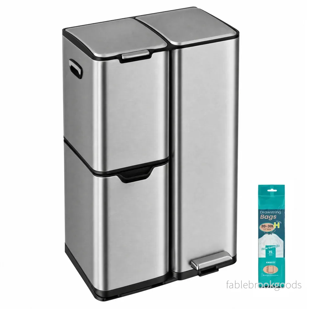 Pedaalemmer – Met Afvalscheiding en 3 Vakken – Zilver – 46,7 x 39 x 71,9 cm Pedaalemmer – Met Afvalscheiding en 3 Vakken – Zilver – 46,7 x 39 x 71,9 cm