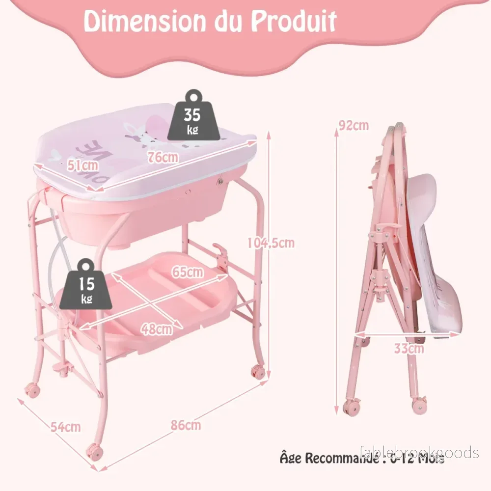 i – Fällbar Skötbord med Badkar Bärbar Skötkommod Skötbädd – 4 1 – Rosa - Bild 2