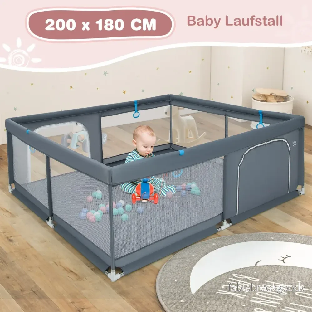 Baby – lekhage med havskulor och handtag dörr Crawling Gate – 50 4 200 x 180 cm – Grå - Bild 3