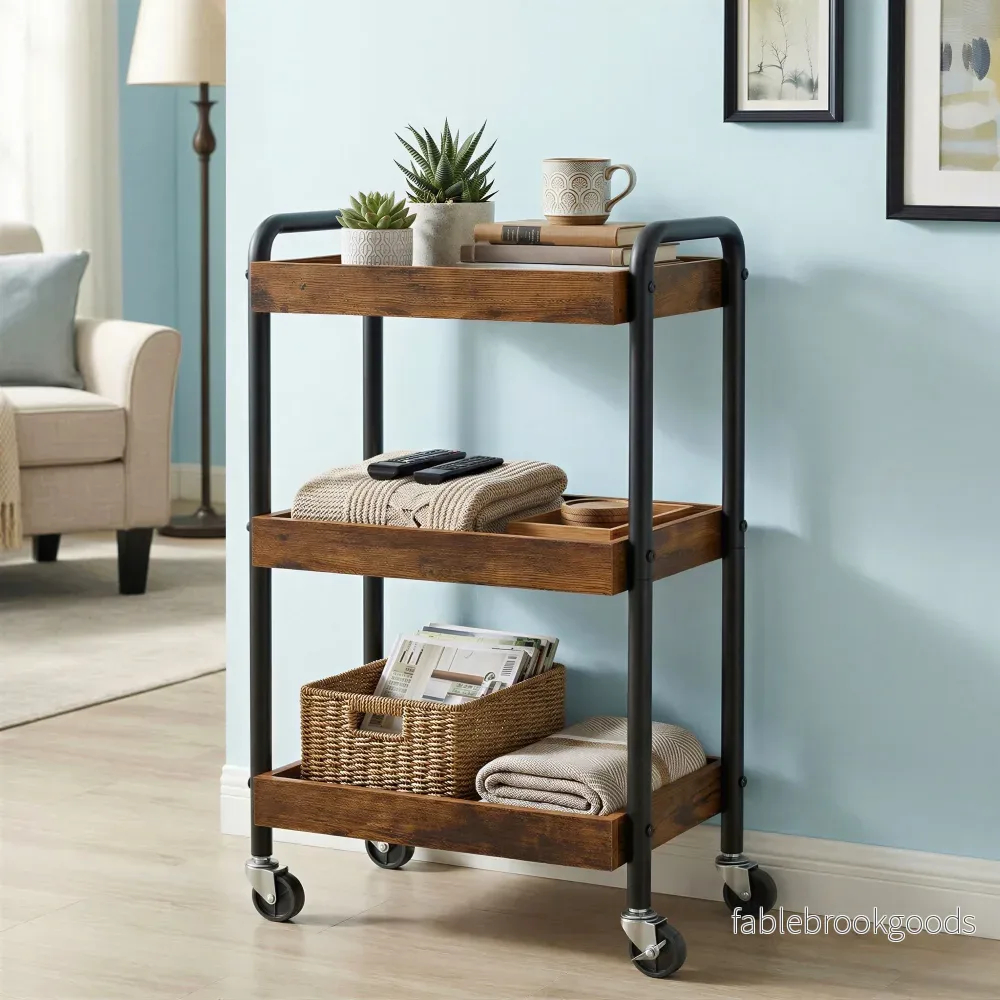 Serveertrolley - 3 Etages - Met Handgrepen - Op Wielen - Bruin - Bild 3