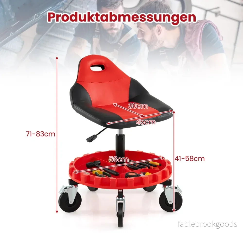 Rullbar – pall för verkstaden på hjul med höjdjustering och verktygsfack – 71-83 cm – Röd - Bild 2