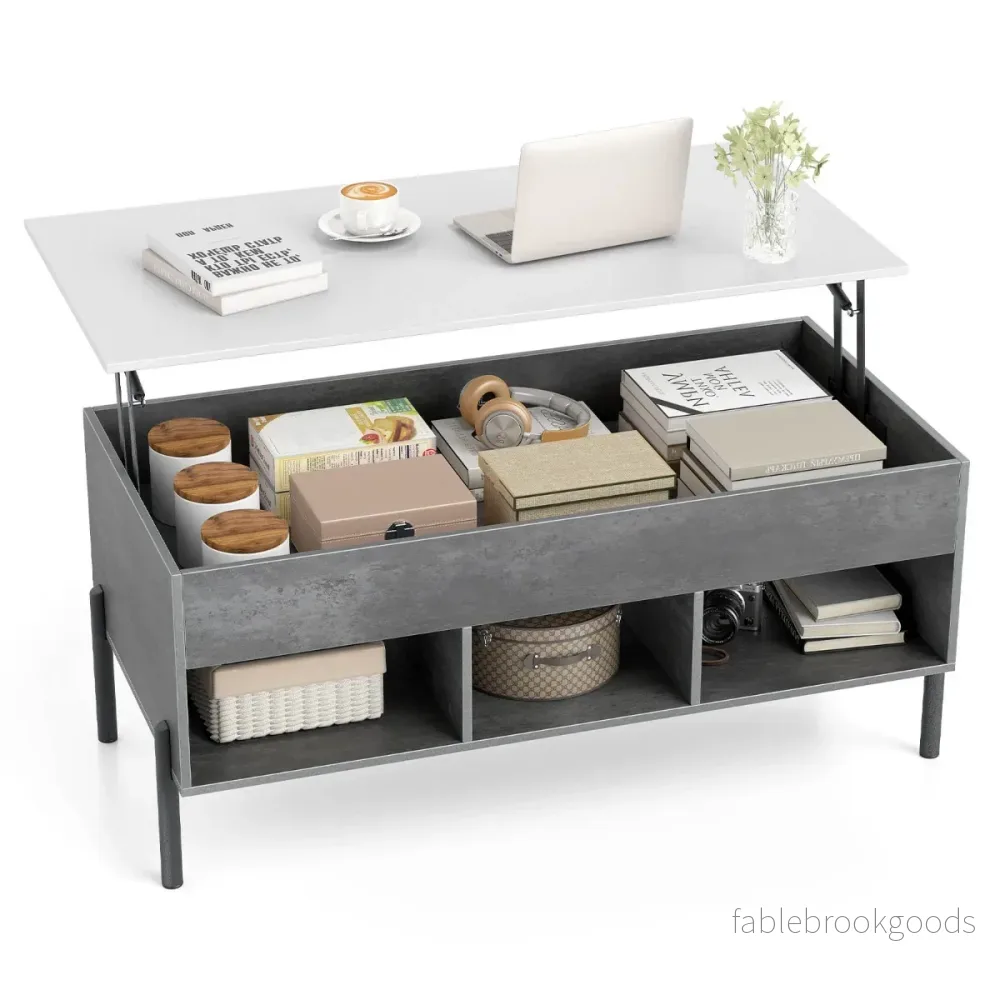 Höjbart – soffbord kaffebord med bordsskiva öppna hyllor – 3 100 x 50 x 45/59 cm – Grå