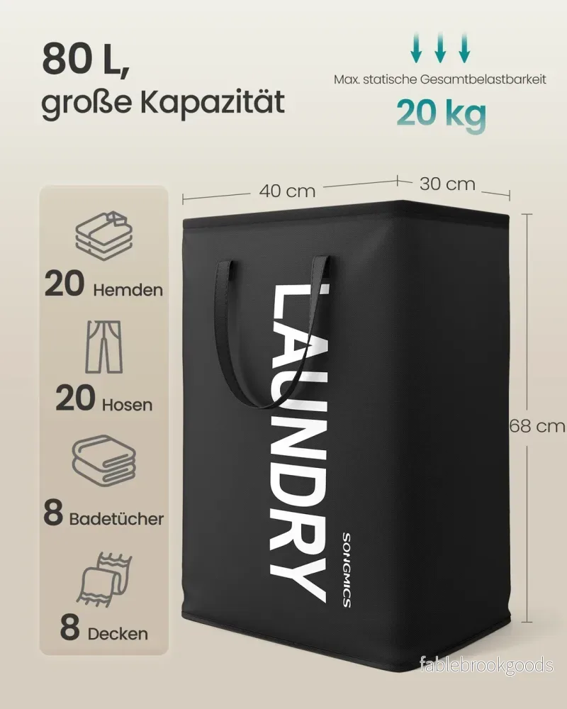 Wasmand - 40 x 30 x 68 cm - Opvouwbaar - Met handvat - Waterafstotend - Inktzwart - Maximaal 20 kg - Bild 3