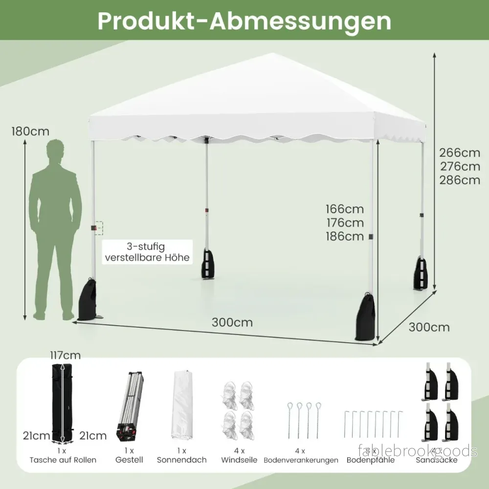 Paviljong – med rullväska Vattentät hopfällbar inkl. vindlinor Trädgårdstält – 4 3 x 3 m – Vit - Bild 2