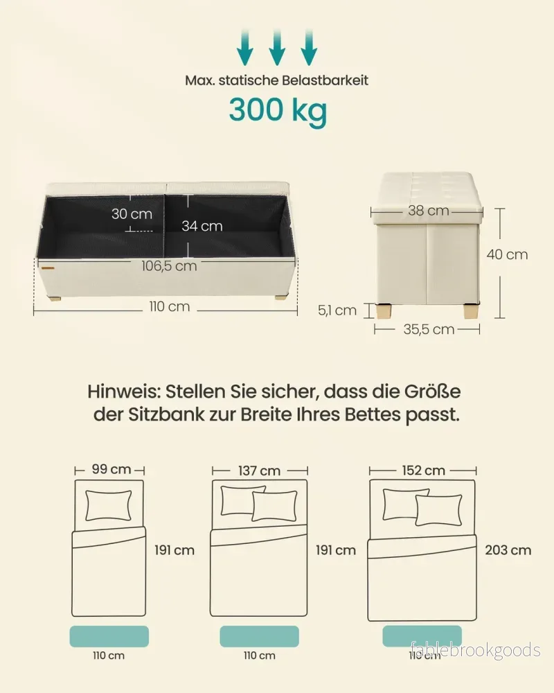 Opbergbank - 110 cm - Scharnierend Deksel - Linnenlook - Lichtbeige - Bild 3