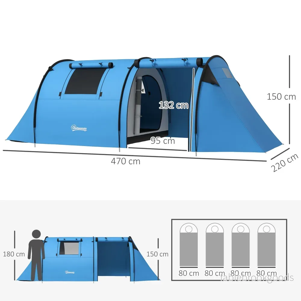 Campingtält för 4 personer, vattentätt, design med 2 rum - Bild 3