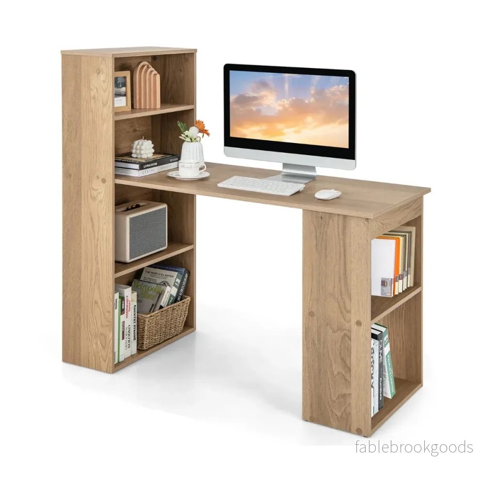 Skrivbord – med bokhylla Datorbord hyllor PC Kontorsbord naturell – 6 – Natur
