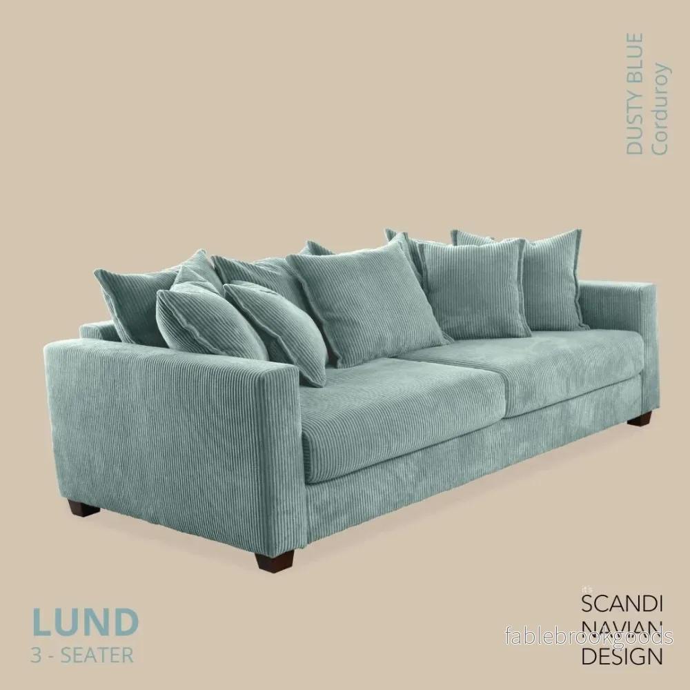 Lund 3-seater Sofa, Dusty Blue Corduroy, removable & washable cover - Bild 2