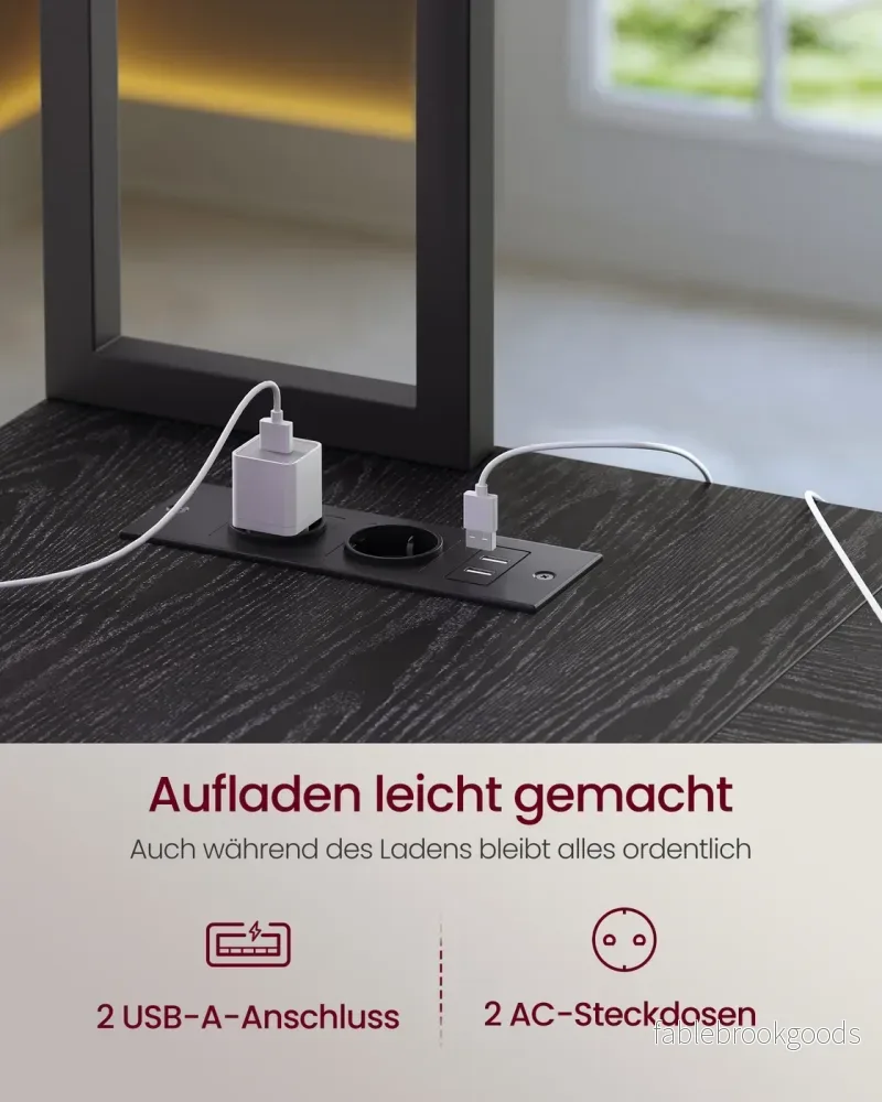 Hoekbureau - L-Vorm - Ledverlichting - Met Stopcontacten - Zwart - Bild 3