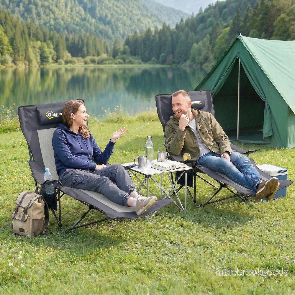 Hopfällbar campingstolsset med justerbart ryggstöd och fotstöd - Bild 2