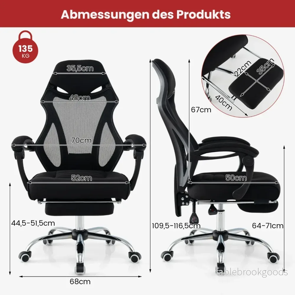 Ergonomisk – kontorsstol i mesh med fotstöd och höjdjusterbart fällbart ryggstöd Executive – Svart - Bild 2