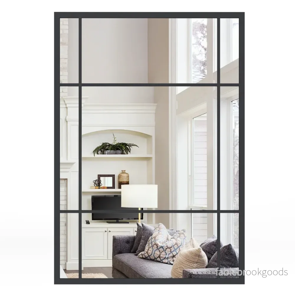 Rektangulär – väggspegel med metallram Dekorativ hängspegel Dekospegel – 100 x 70 cm – Svart