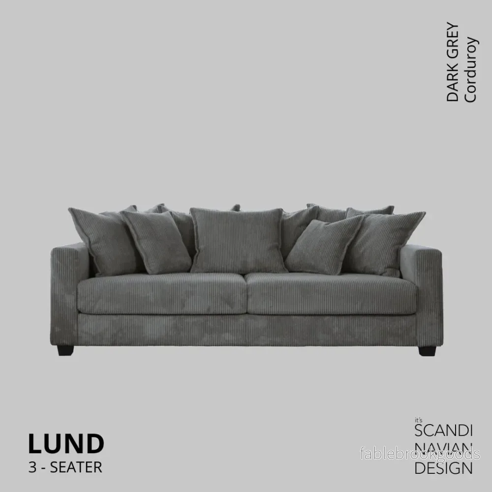 Lund 3-seater Sofa, Dark Grey Corduroy, removable & washable cover Lund 3-seater Sofa, Dark Grey Corduroy, removable & washable cover