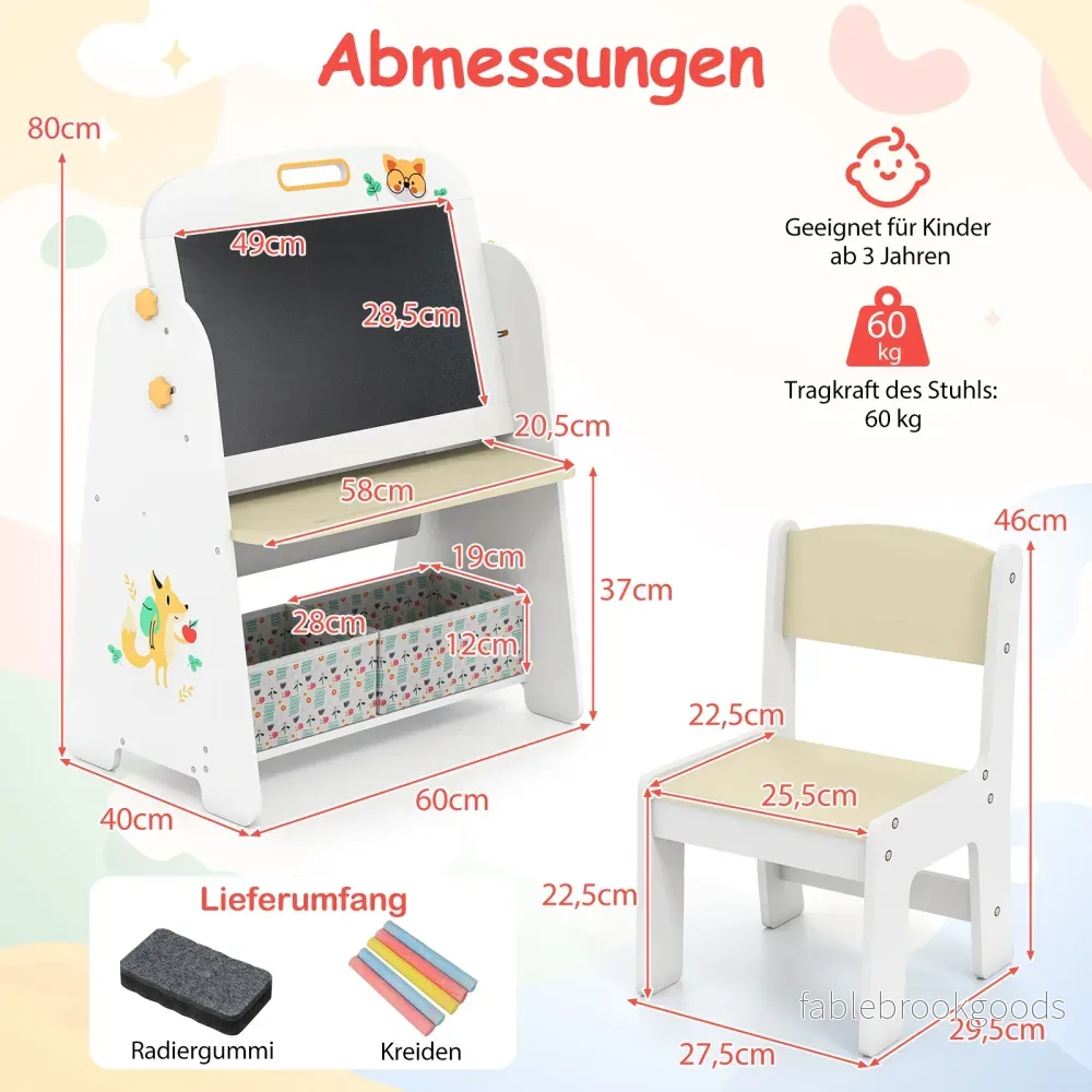 Barnstaffli – med stol, barnbord bokhylla och magnetisk tavla whiteboard i – . – Natur - Bild 2