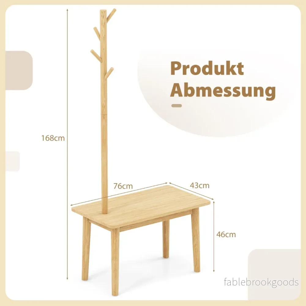 i – sidobord av massivt trä klädhängare med skobänk – 3 1 76 x 43 x 168 cm – Natur - Bild 3