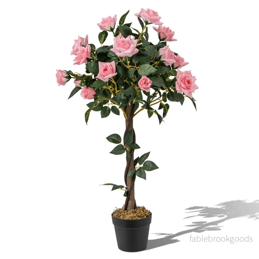 Rosenträd – med tallrosor och naturligt stamkonstträd blommor – 21 93 cm – Rosa