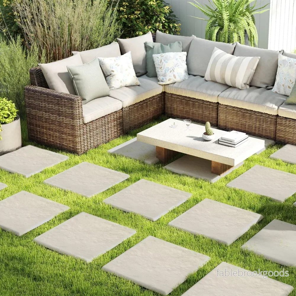 Set – Trittstenar För Trädgård Vägplattor I Polypropylen Stenplattor Inklusive Jordspetsar – 8 32 39,5 x 39,5 Cm – Beige - Bild 3