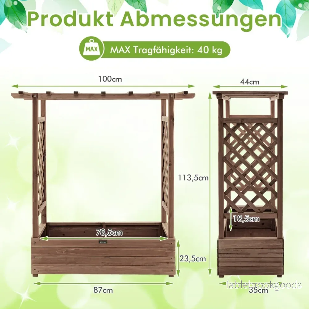 Upphöjd – säng med spaljé och hängande takplanterare Blomlåda för klätterväxter – Brun - Bild 2