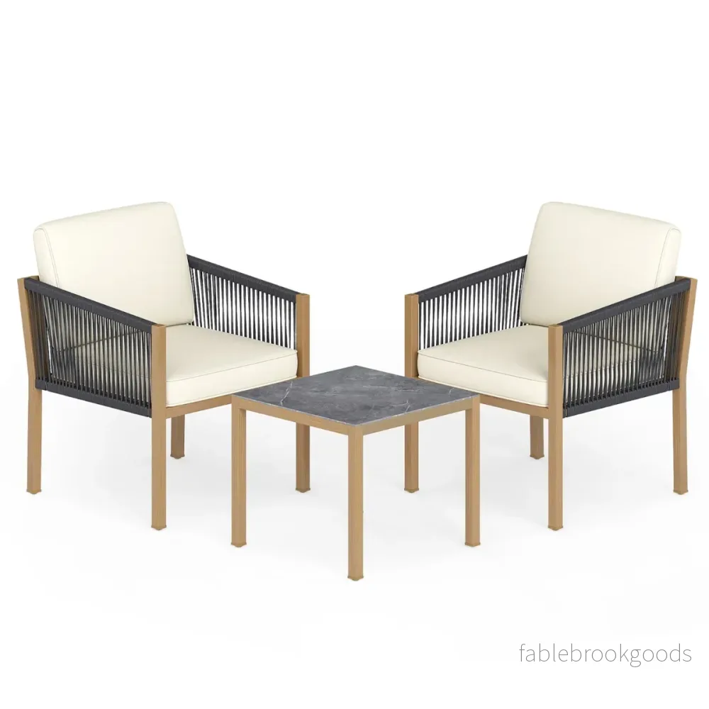 delat – bistroset flätad rep med dynor för balkong terrass trädgård – 3 – Beige