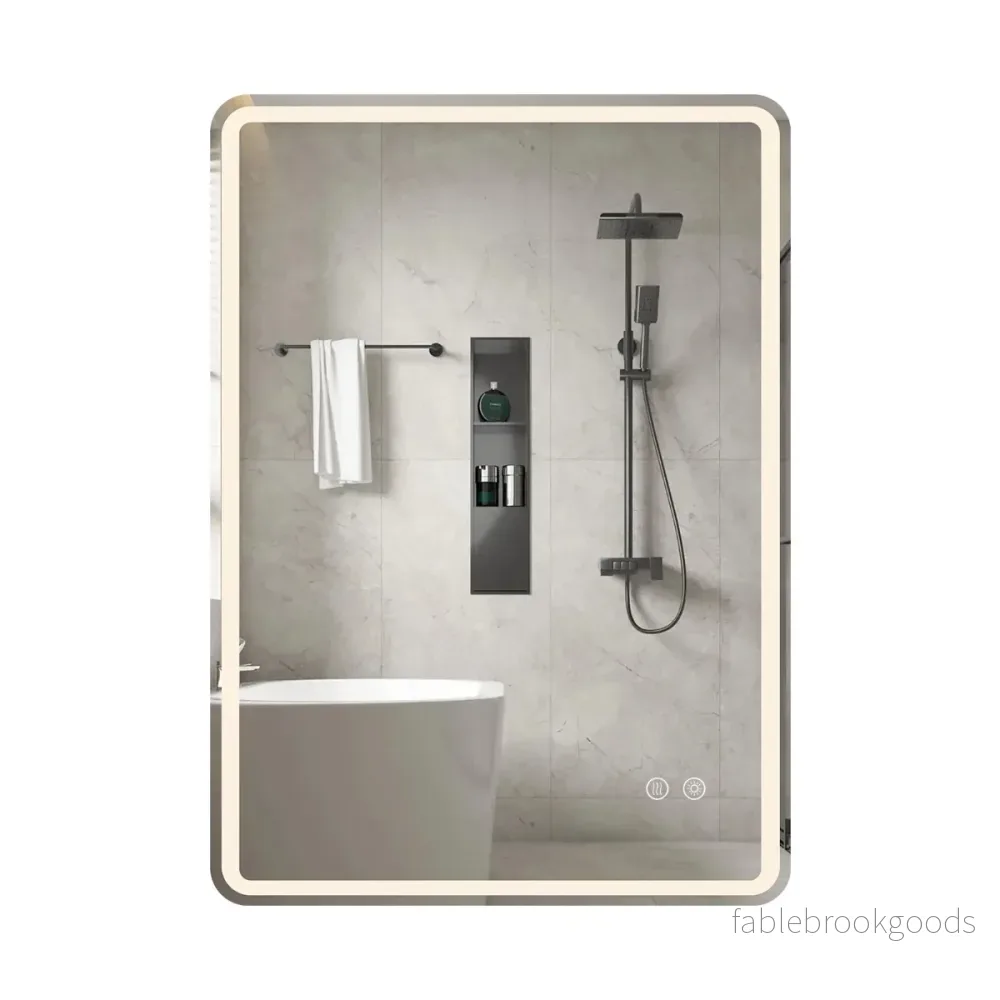 Badrumsspegel – med LED belysning och imma säker väggspegel i härdat glas cm. – 80 x 60 x 3 – Silver