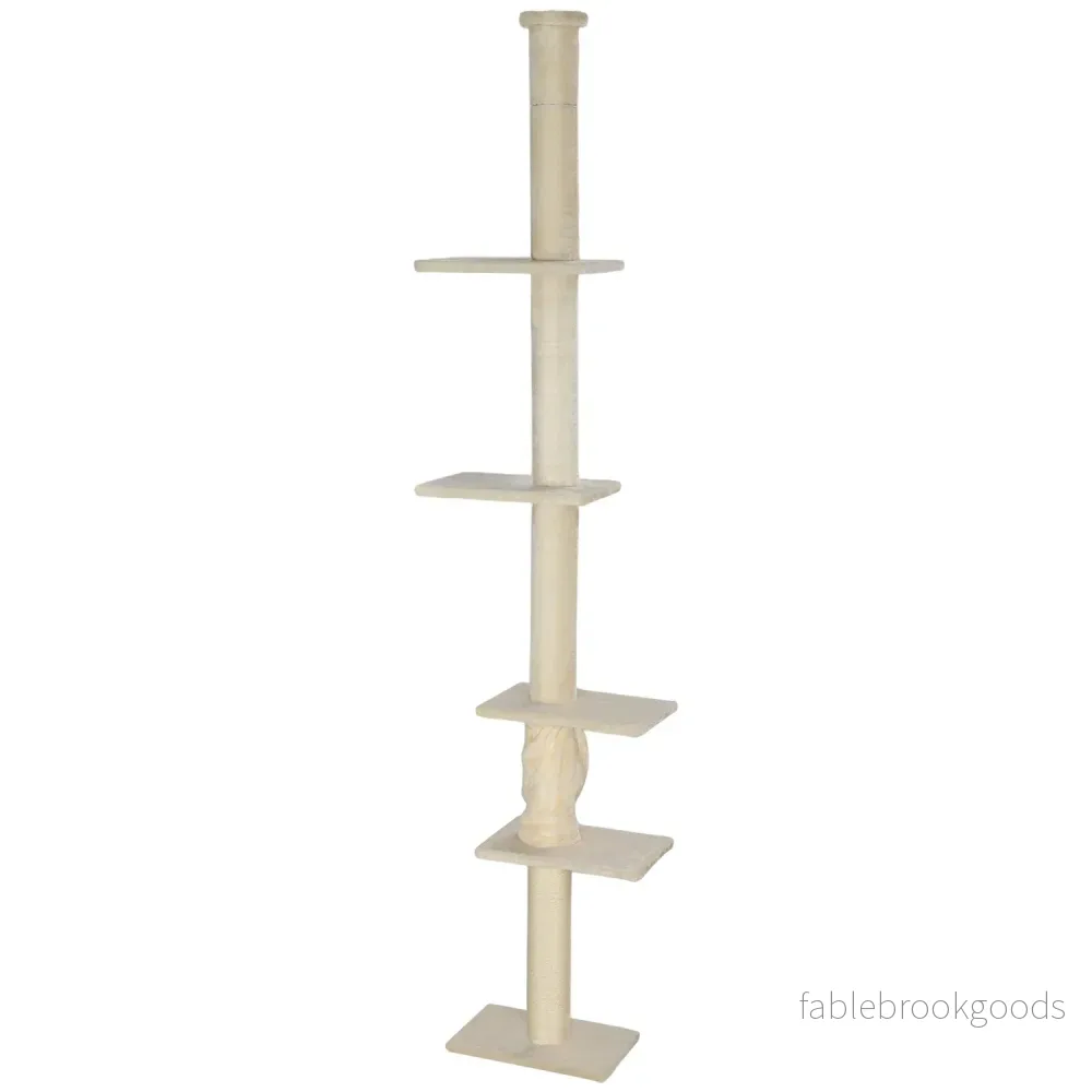 Kattträd med högt i tak med plattformar, 225-275 cm, kräm
