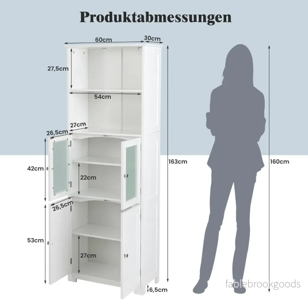 Högt – badrumsskåp Fristående förvaringsskåp – 60 x 30 x 163 cm – Vit - Bild 2