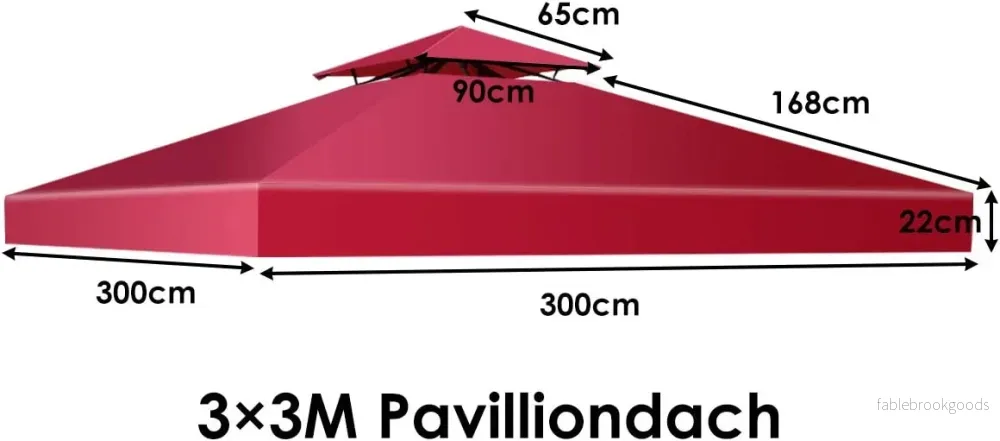 Ersättande – topplock terrasstak för tvåvånings paviljongvin – 300 x 300 cm – Vinröd - Bild 2