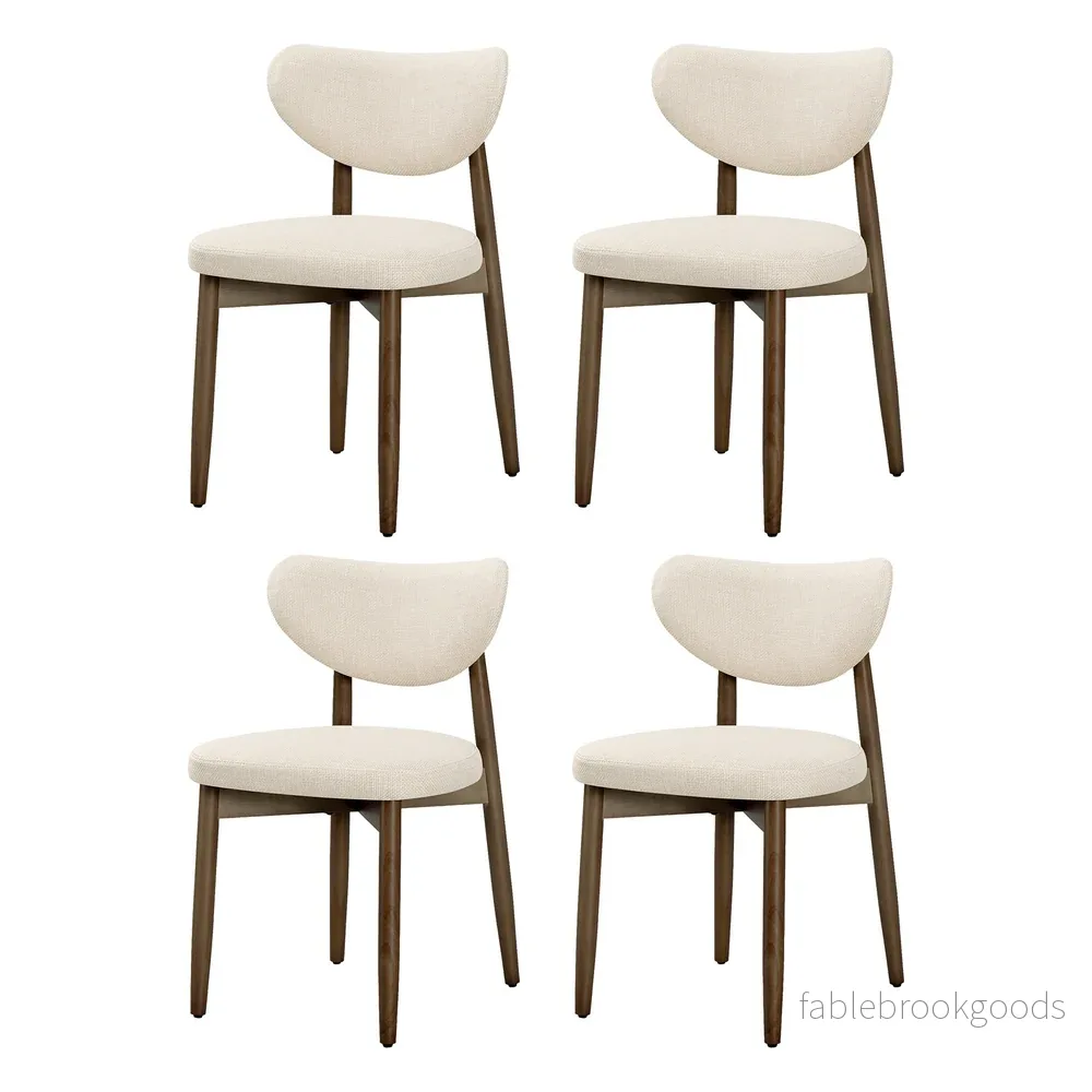 Eetkamerstoelen - Set van 4 - Ergonomische Rugleuning - Massief Hout - Beige